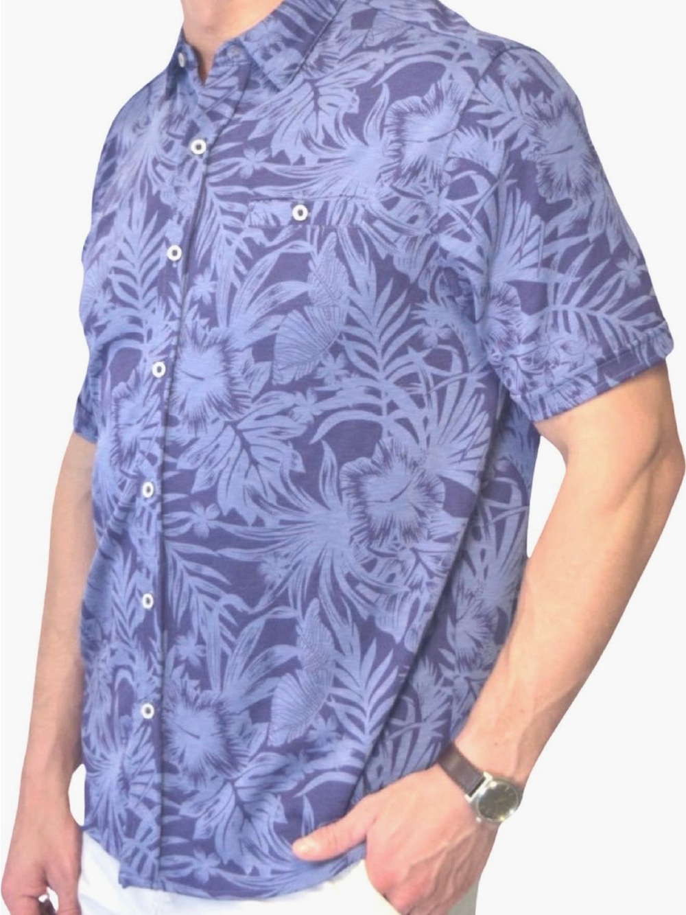 Men's Navy Floral Short-Sleeve Button-Up Shirt